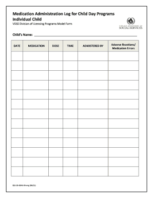Medication Administration Log for Child Day Programs