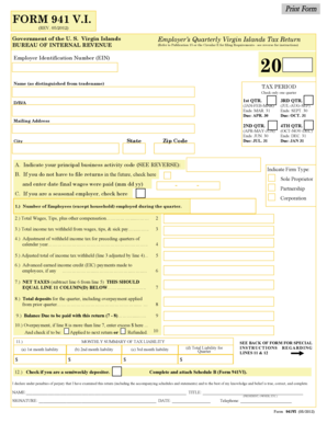 Form 941VI Employer’s Quarterly Virgin Islands Tax Return