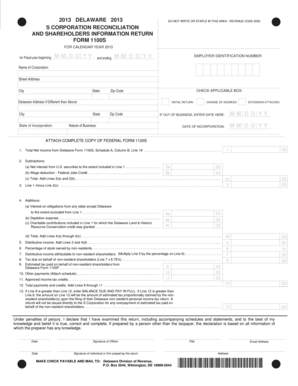 Delaware S Corporation Reconciliation and Shareholders Information Return