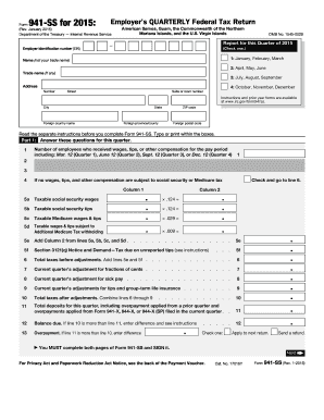 Form 941-SS 2015 Employer’s Quarterly Federal Tax Return