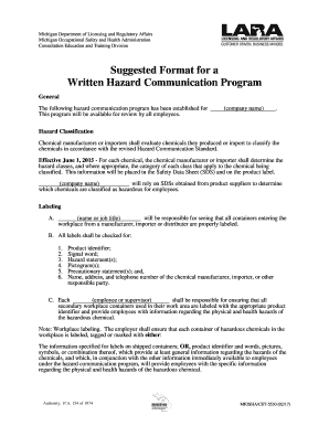 Michigan Hazard Communication Program Template