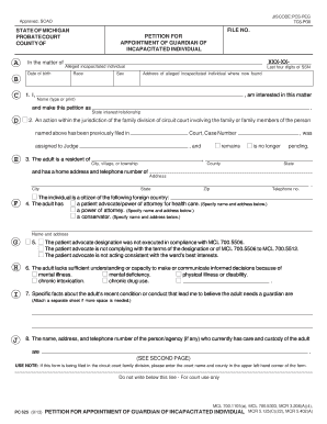 Michigan Petition for Appointment of Guardian of Incapacitated Individual