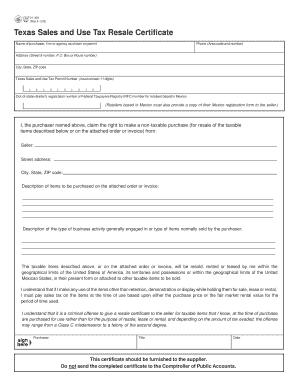 Texas Sales and Use Tax Resale Certificate
