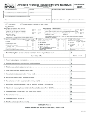 Nebraska Amended Individual Income Tax Return Form 1040XN