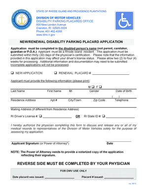 Rhode Island Disability Parking Placard Application
