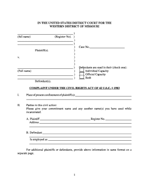 Civil Rights Complaint Form 42 U.S.C. § 1983