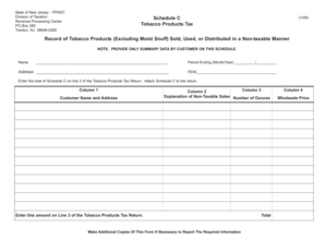 New Jersey Tobacco Products Tax Schedule C