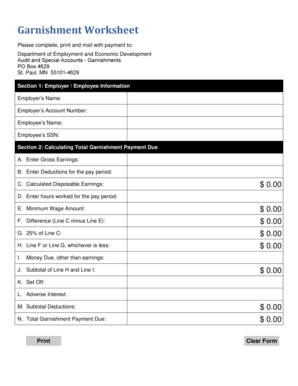 Minnesota Garnishment Worksheet