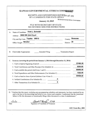 Kansas Candidate Receipts and Expenditures Report