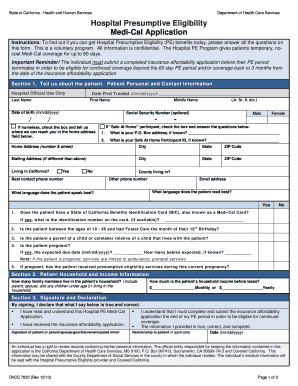 California Hospital Presumptive Eligibility Medi-Cal Application