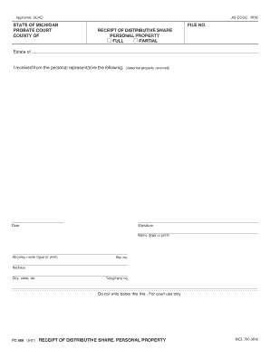 Michigan Probate Court Receipt of Distributive Share