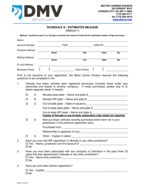 Nevada Motor Carrier Schedule G Form
