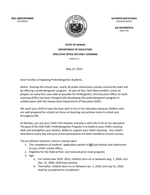 Hawaii Prekindergarten Program Application