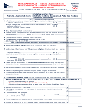 Nebraska Schedule I - Adjustments to Income Form 1040N