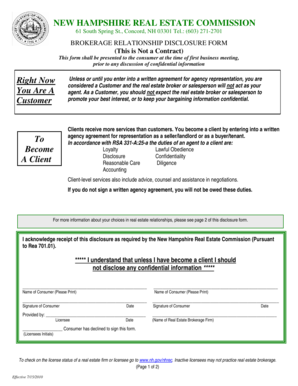 New Hampshire Brokerage Relationship Disclosure Form