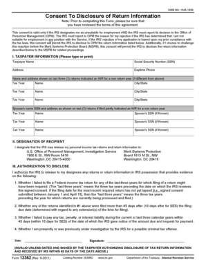 IRS Form 13362 Consent to Disclosure of Return Information