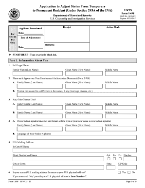 USCIS Form I-698 Application to Adjust Status