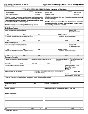 New York Marriage Record Application