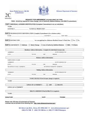 Delaware License Amendment Form