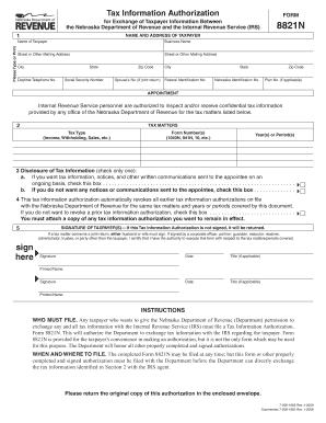 Nebraska Tax Information Authorization Form 8821N