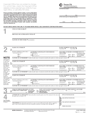 Form PA - Copyright Registration for Performing Arts