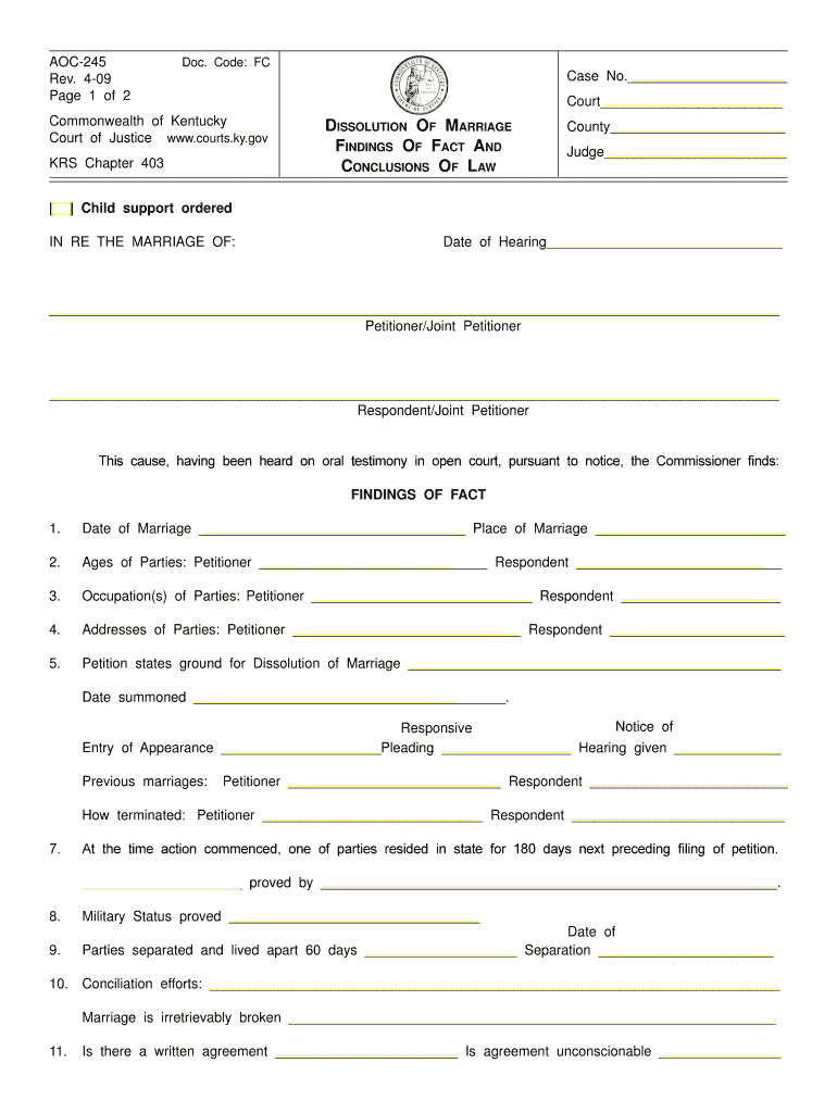 kentucky petition for dissolution of marriage Preview on Page 1