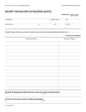 California Receipt for Delivery of Records