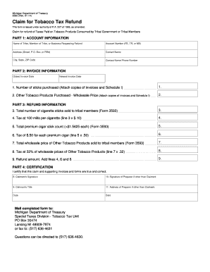 Michigan Tobacco Tax Refund Claim Form