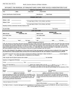 Affidavit for Removal of Manufactured Home from Vehicle Registration