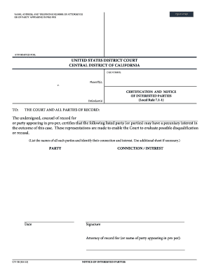 Certification and Notice of Interested Parties
