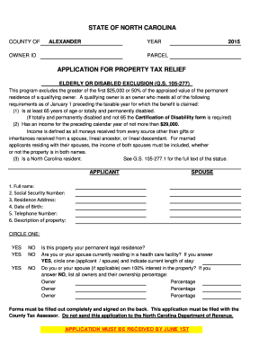 North Carolina Property Tax Relief Application