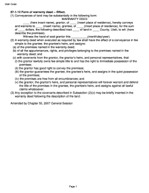 Utah Warranty Deed Form