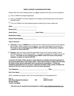 New Jersey Direct Deposit Authorization Form