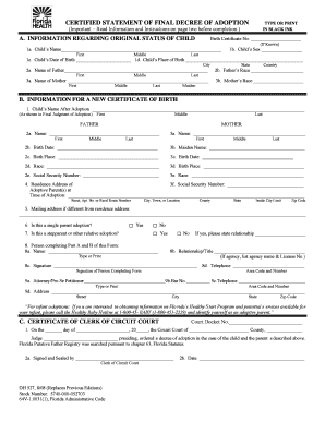 Florida Adoption Final Decree Statement
