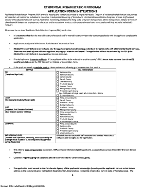 Residential Rehabilitation Program Application