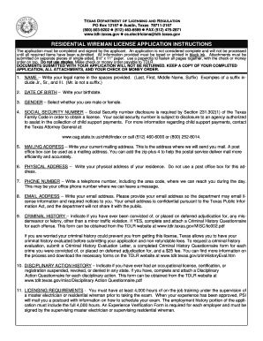 Texas Residential Wireman License Application