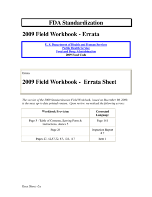 FDA Standardization Field Workbook Errata