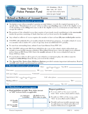 NYC Police Pension Fund Excess Tier 2 Refund or Rollover Form
