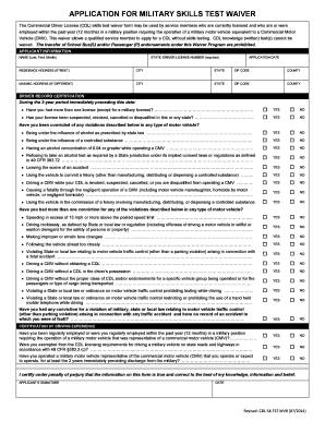 Application for Military Skills Test Waiver