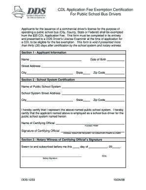 CDL Application Fee Exemption Certification