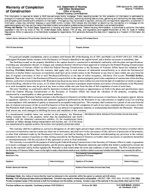 Warranty of Completion for HUD-Insured Mortgage