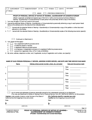 Proof of Personal Service of Notice of Hearing - Guardianship or Conservatorship