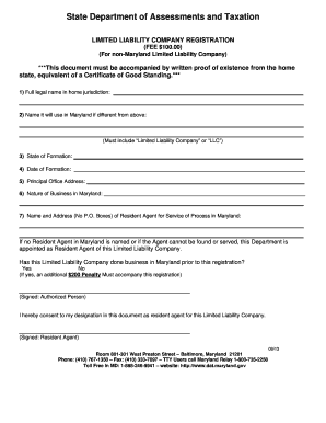 Maryland LLC Registration Form