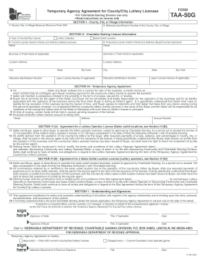 Temporary Agency Agreement for CountyCity Lottery Licenses