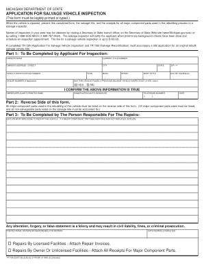 Michigan Salvage Vehicle Inspection Application