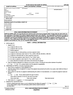 California Civil Case Information Statement