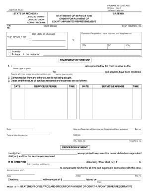 Michigan Court-Appointed Representative Payment Order
