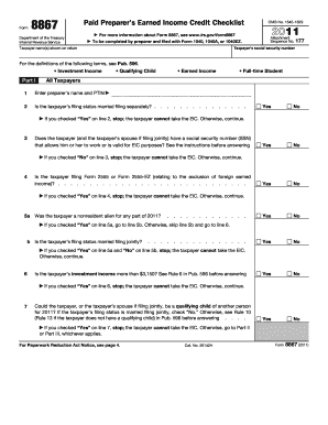 IRS Form 8867 Earned Income Credit Checklist