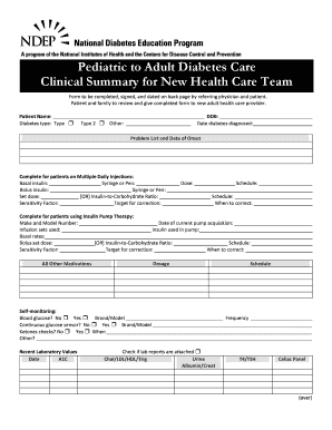 Pediatric to Adult Diabetes Care Transition Form