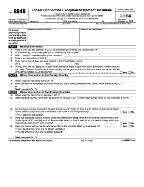 Form 8840 Closer Connection Exception Statement for Aliens